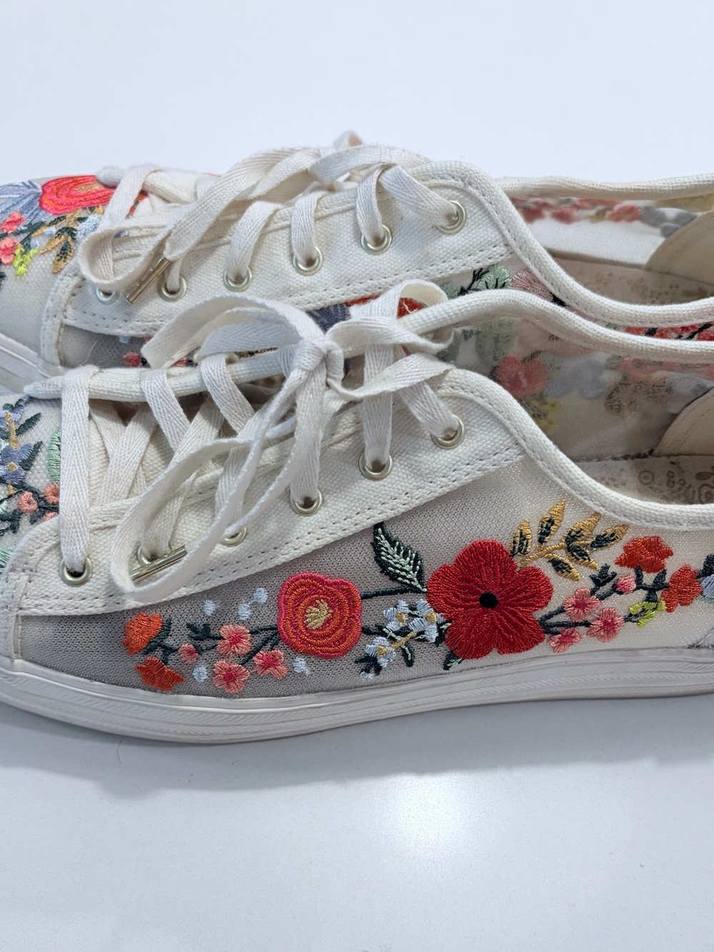 Rifle Paper Co. White Canvas Sneakers with Floral Embroidery